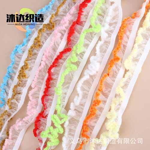 多色织淘间色褶皱款绒新上条零售包装系爆花边精diy规格松紧