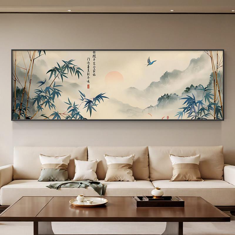 新中式竹子客厅装饰画花鸟山水风景沙发背景墙挂画大气高级感壁画