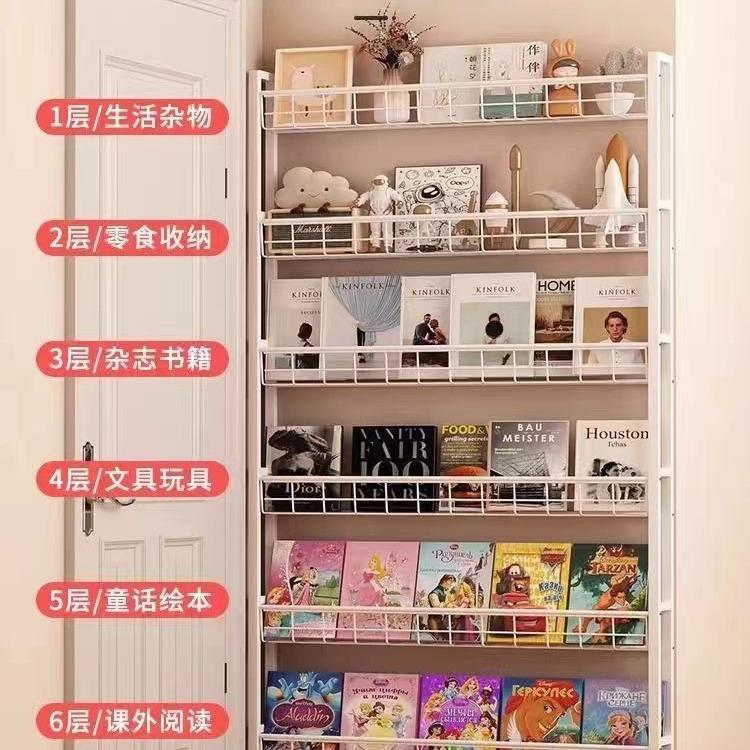 靠墙多层儿童书架挂墙壁挂儿童铁艺一体子门后客厅置物架打孔收纳
