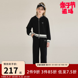 女童套装2024春装黑色女大童洋气网红春秋款运动休闲童装衣服