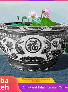 石雕鱼缸花盆彷古圆缸庭院门海流水石缸家用石头荷花缸养鱼池摆件