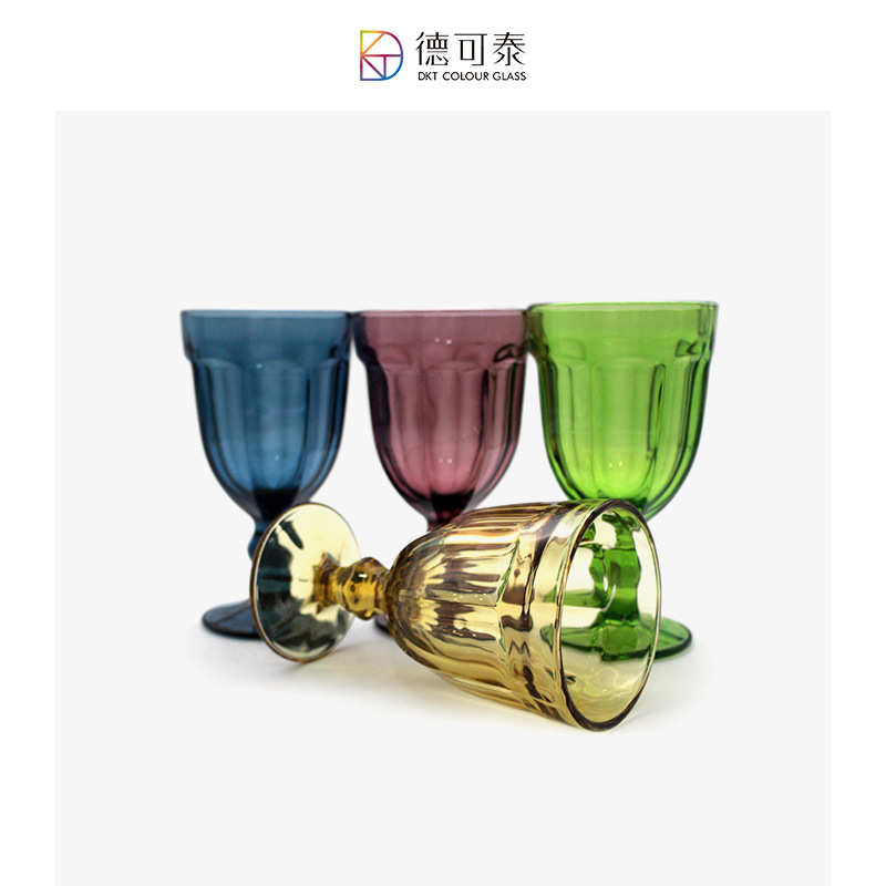 棱杯直竖果汁高脚杯玻璃德机压可 泰棱彩色玻璃杯高脚杯 果汁印花