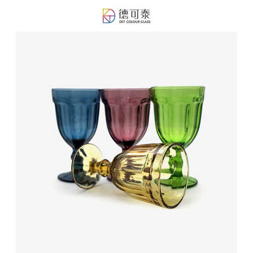 棱杯直竖果汁高脚杯玻璃德机压可 泰棱彩色玻璃杯高脚杯 果汁印花