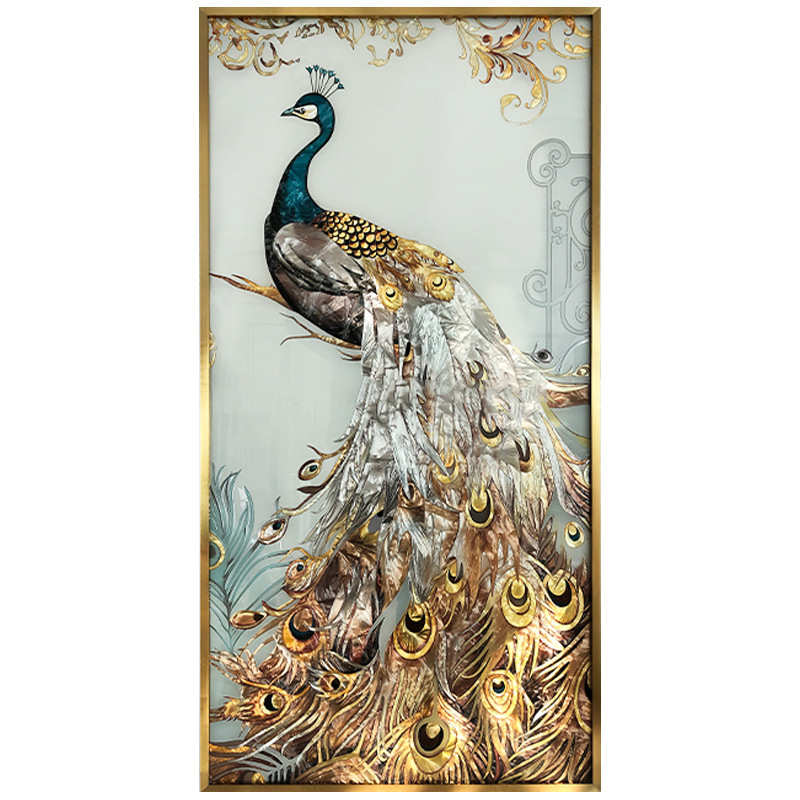 手工珐琅彩画美式玄关轻奢装饰画门厅走廊挂画酒店壁画锦屏孔雀