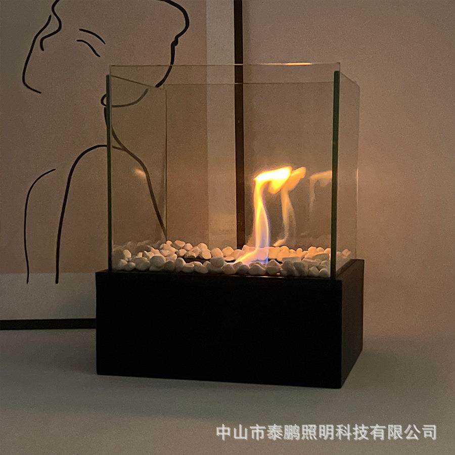 桌面酒精壁炉室内火炉黑色便携真火取暖壁炉方形户外火炉跨境