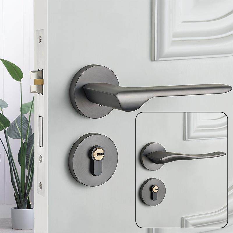 黑色通用型门锁家用室内门锁卧室门手柄五金门把手木门锁具房门锁