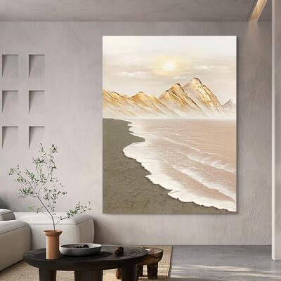 网红.客厅手绘画油《依山伴水》高级感挂关画现代玄装饰画