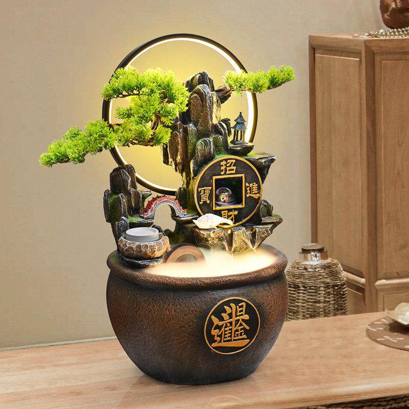 流水摆件循环水招财进宝风水轮办公室桌面水景装饰品乔迁开 业礼