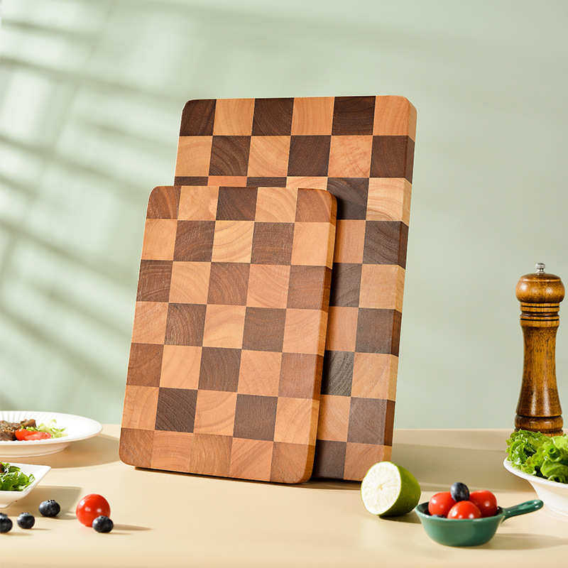 创意棋盘格菜板批发家用厨房砧板榉木切菜板圆菜墩实木刀粘案板