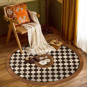 2F黑泽尔皮革地毯圆形棋盘格客厅沙发卧室床边衣帽间防水可擦洗地