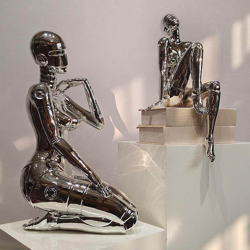 空山基机械女神艺术雕塑电镀玄关办公室电脑桌面科技感摆件装饰品