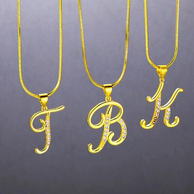26 English letter necklace26个字母铜镶锆石蛇炼金色项炼锁骨炼