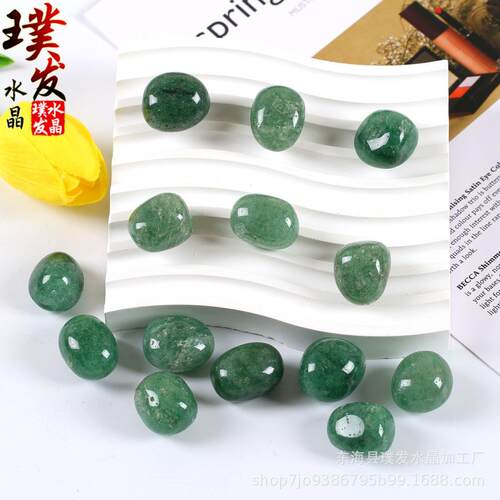 绿草莓滚石 绿色水晶碎石摆件 鱼缸石景观装饰 跨境商品