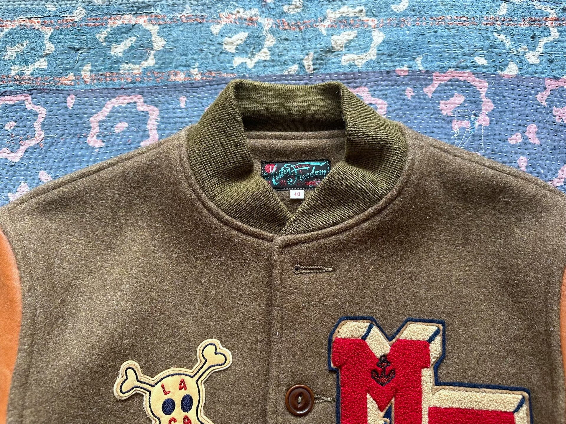 Mister Freedom Leather Sleeve Baseball Jacket — detail