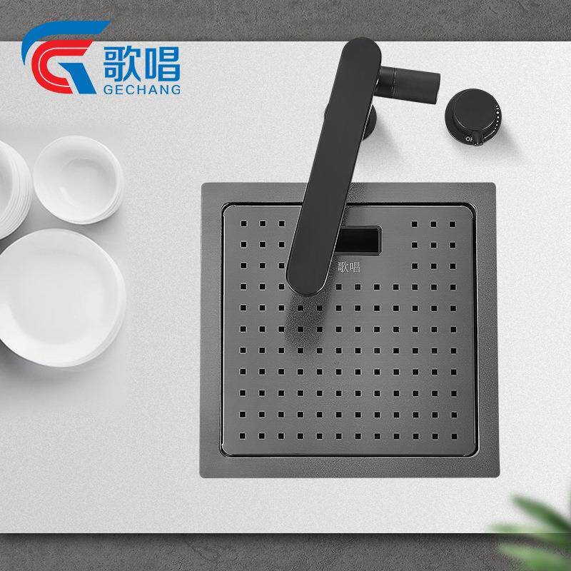 歌唱隐形水槽黑色迷你小单槽中岛台吧台水池加厚手工盆不锈钢台中