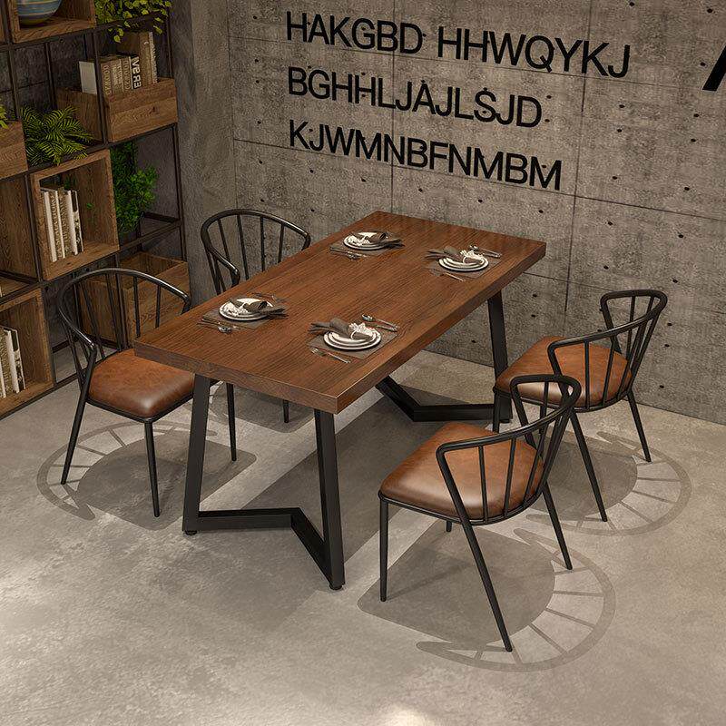 美式古餐MTA008-2桌工业风餐厅四店铁复艺实木餐桌椅奶茶店咖啡厅