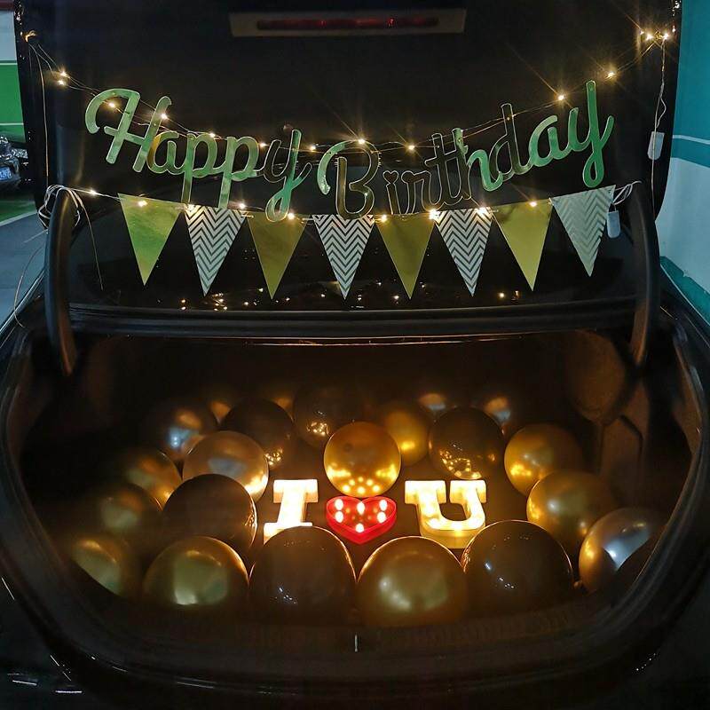 轿汽车后备箱浪漫惊喜生日布置发光字母灯后背箱生日气球装饰套餐