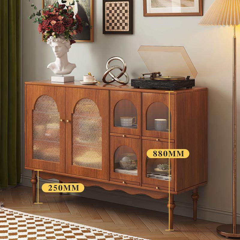 新款实木边柜家用无品牌/餐客厅古置物柜厨房复古收纳玻璃柜碗柜