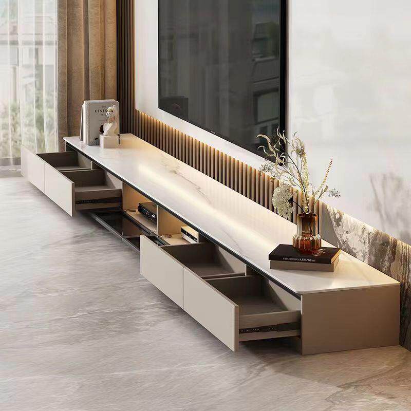 意式奶油风轻奢极简岩板实木电视柜落地简约现代客厅组合储物