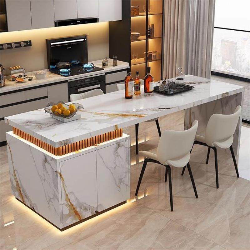 平台餐桌体家用开放式厨房现岛做岩板齐平面吧台81846倒台中一岛