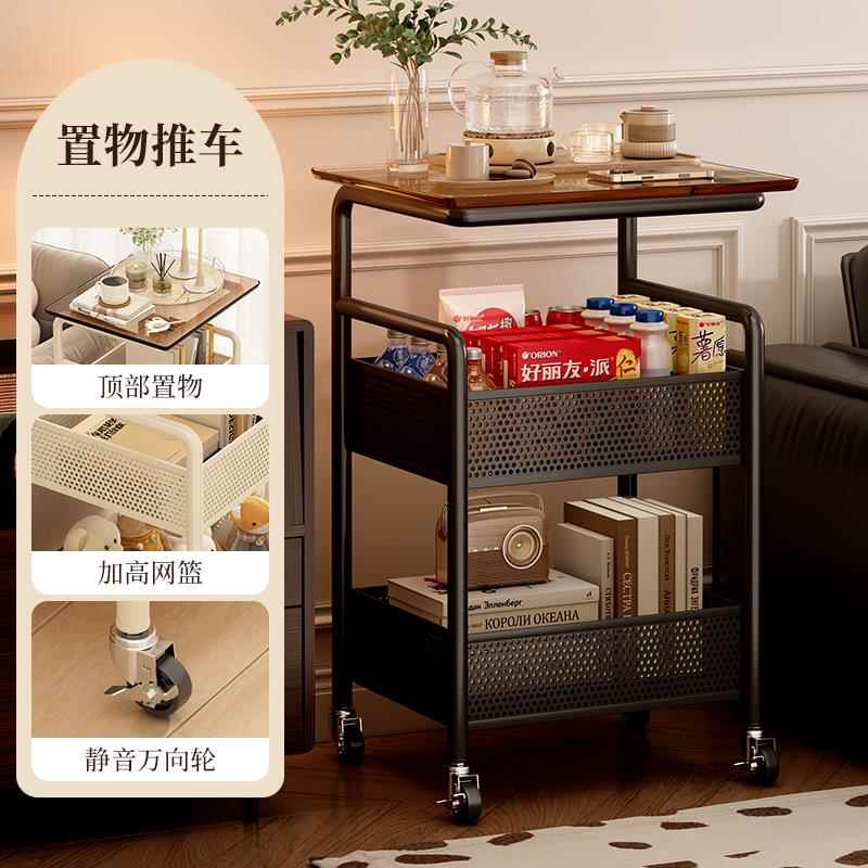 正品可动小推带车中古风沙食发边几桌子客厅轮茶几卧室床边零移置