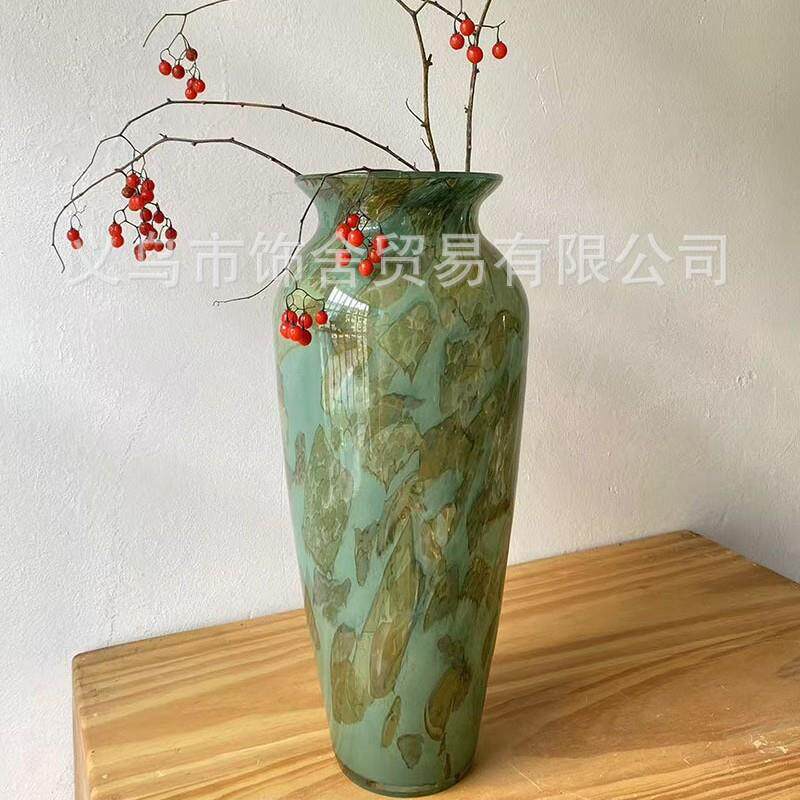 新中式复古琉璃花瓶高级轻奢水培百合插花玻璃花器装饰器皿