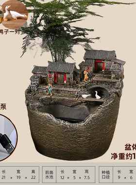 新款桌面微景小鱼流缸水摆件循环水客厅办开公室装饰业乔迁新观居