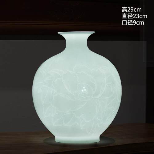 新款景德镇陶瓷玲珑瓷件新插花装饰中式客厅视电柜博古架装摆饰品
