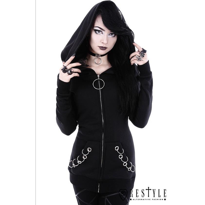 women hoodie sweatshirt autumn long iron ring hooded zipper