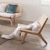 北欧藤椅休闲 椅单人躺椅家用藤编椅子阳台懒人沙发椅实木靠背椅
