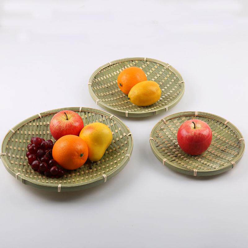 手工编制品竹篮葱姜蒜收纳筐簸箕竹LCC架编蒸笼家用水竹果小盘小