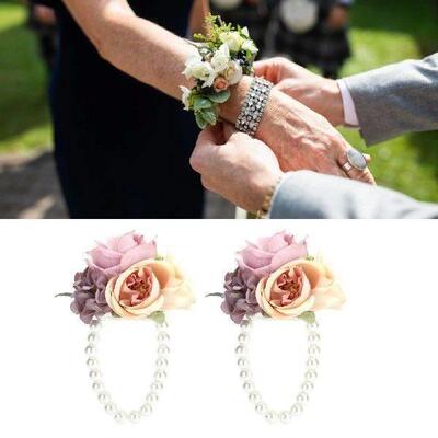 2pcs/bag Bridesmaid Wrist Flower Artificial Hand Flower For