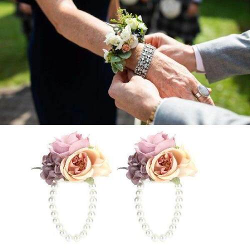 2pcs/bag Bridesmaid Wrist Flower Artificial Hand Flower For