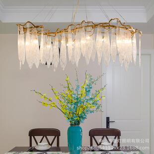 轻奢全铜餐厅水晶吊灯别墅树枝灯创意大气餐桌灯设计师吧台岛台灯