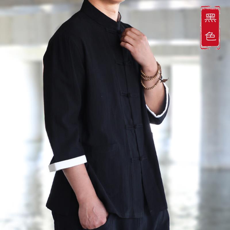 高档夏季棉麻中老爸爸短袖唐装休闲中年国风套装男中上极衣衬式衫