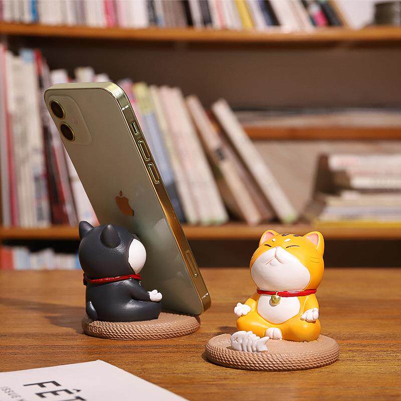 卡通猫咪狗狗手机支架平板支撑架子树脂工艺品创意着桌面摆件