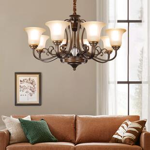 美式客厅吊灯2026新款餐厅灯长条复古卧室灯别墅灯具防尘 包安装
