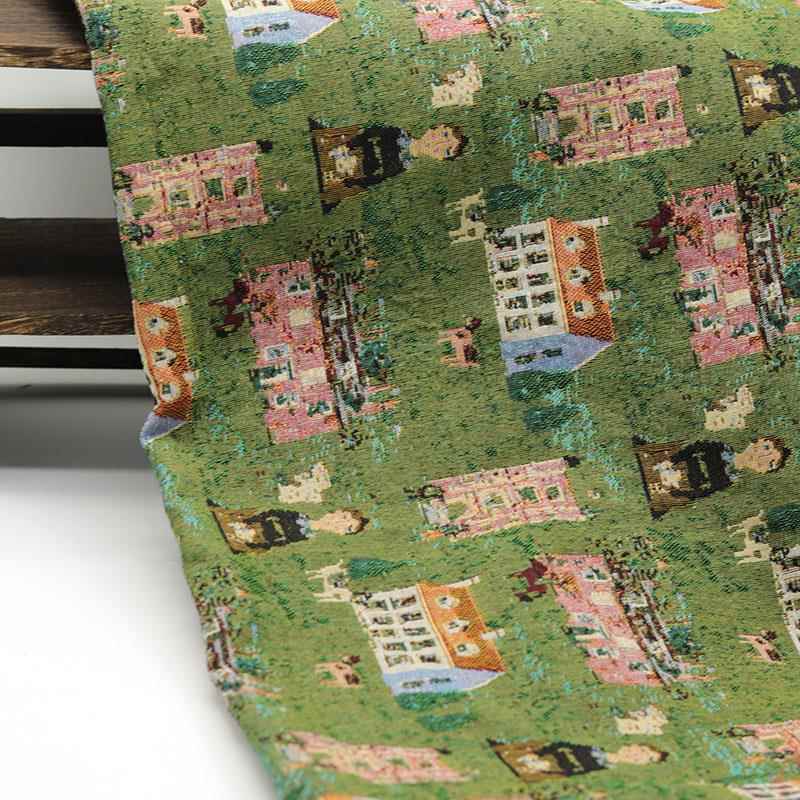 美式乡村风绿色提花布料服装面料高档沙发桌布布料面料diy加厚