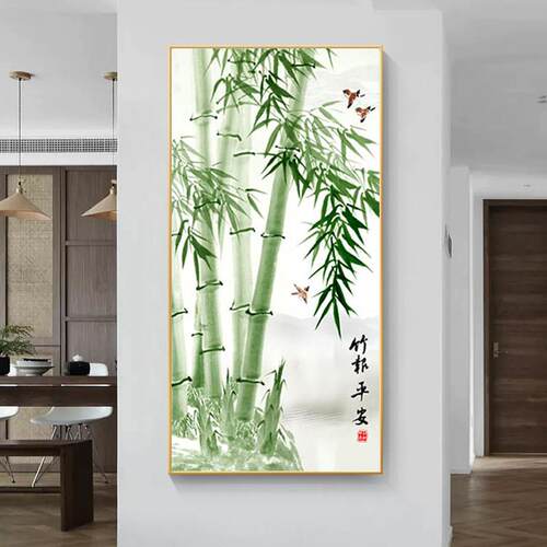 玄关钻石画满钻新款手工diy线绣客厅竹报平安点贴钻十字绣竹子5d