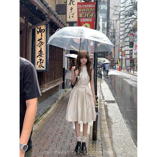 CallmeEar//【京都贵女】莱赛尔天丝立领背心裙蝴蝶结系带洋装