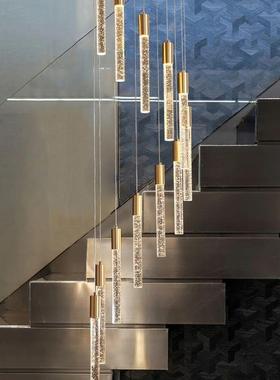 梯楼灯长吊灯复楼客厅大吊灯约别墅QLU阁楼旋转楼梯简水晶式吊灯