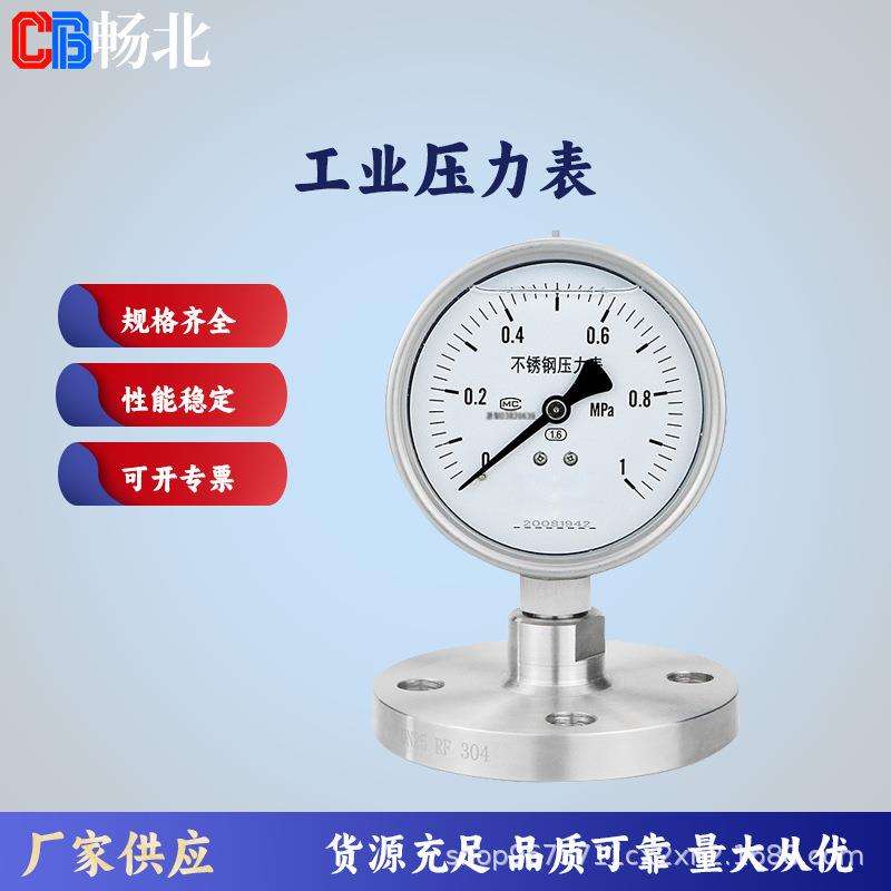 YE100精度1.6NPT1/2规格全工业不锈钢耐震膜盒膜片压力表