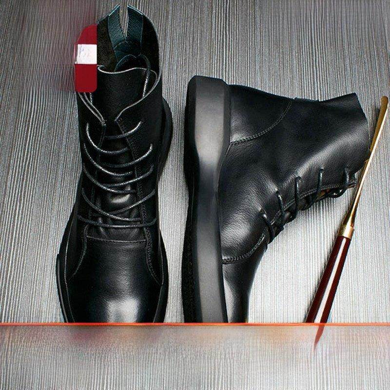 罗德梅科秋冬季新款马丁靴男中帮大黄靴休闲风加绒百搭高帮皮鞋男