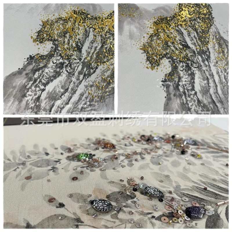 网红中式刺绣异形新中式壁画一体硬包鸿运当头弧形灯光精雕