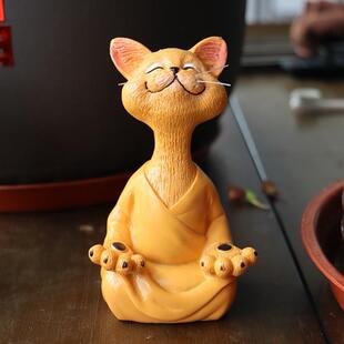 气定神闲打坐参禅创意搞笑猫猫摆件桌面动物多肉植物盆景装饰造景