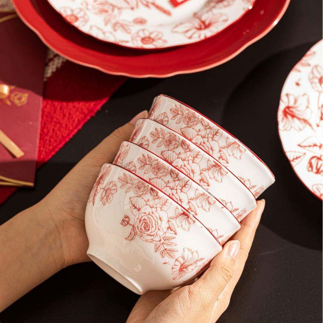 红色碗筷婚瓷迁器结婚送新陶瓷碗碟套装家用高Z1204颜值乔年礼新