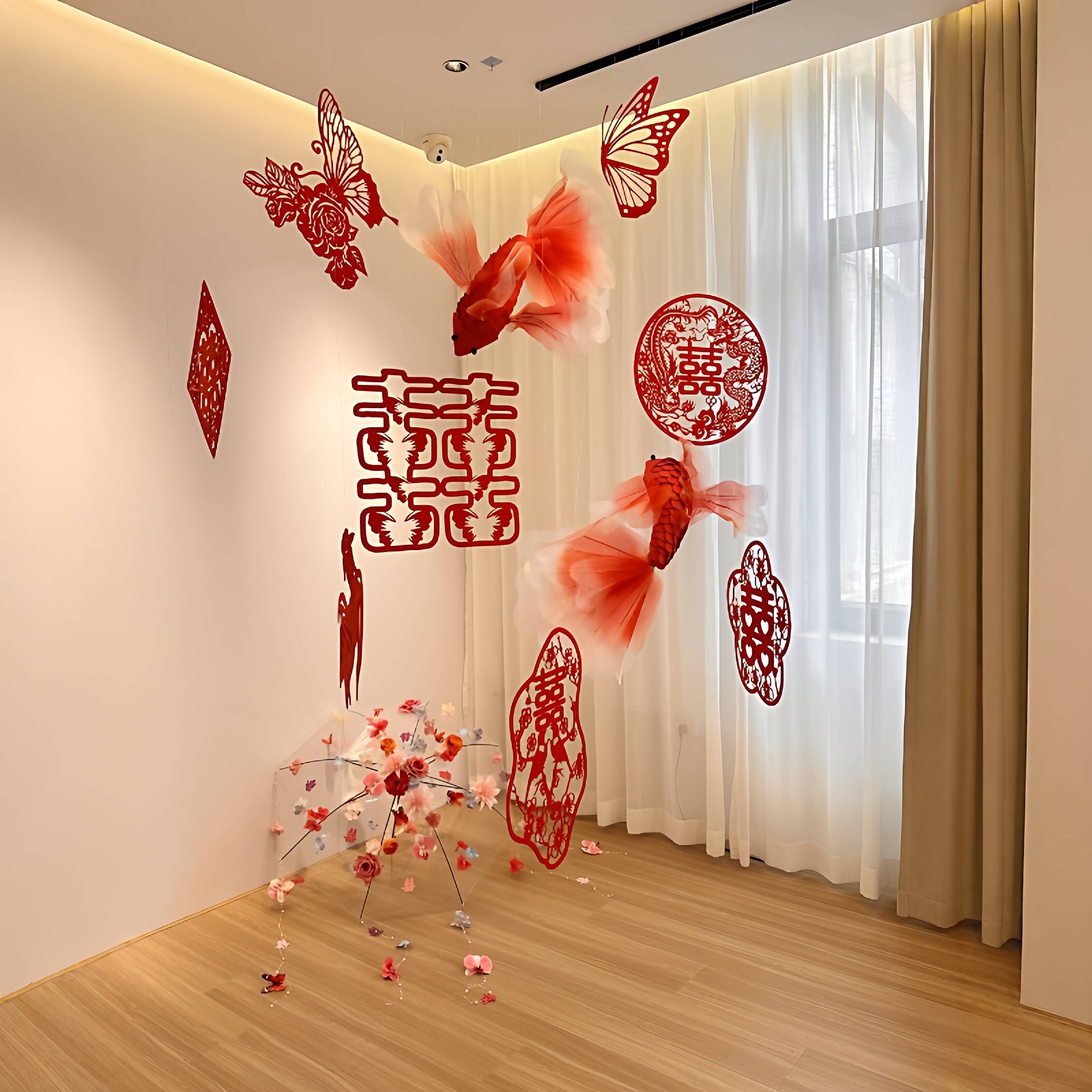 【备婚好物】喜字剪纸挂件结婚布置婚房装饰品晨袍背景布客厅挂饰