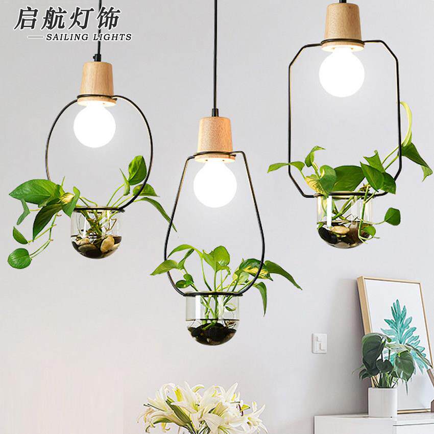 植物饭厅灯北欧创意现代简约吧台家用餐桌个性三头水培工业风吊灯