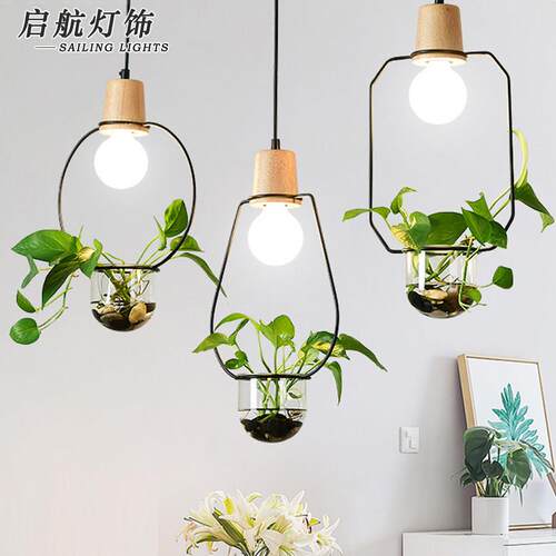 植物饭厅灯北欧创意现代简约吧台家用餐桌个性三头水培工业风吊灯