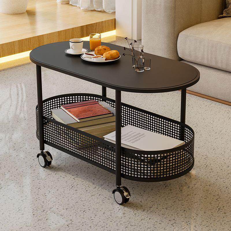 客厅沙发边几带轮可移动小茶几中古小推车艺术岩板边桌茶桌